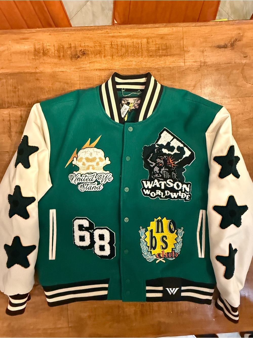 Green and White Varsity Bomber Jacket